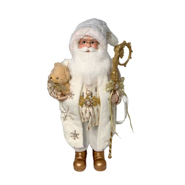 David Christopher's Collection - Wholesale Christmas Decoration - Christmas Standing Santa Tabletop Decor - White/Gold