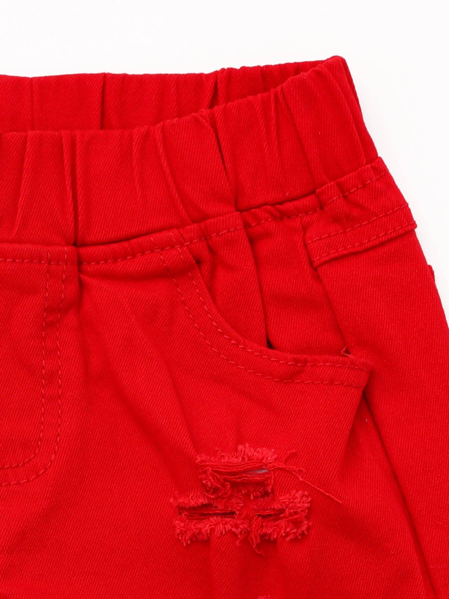 sassy kids palace - Venta al por mayor Pantalón corto -Niños - Pantalones cortos de mezclilla rojos desgastados para niñas1
