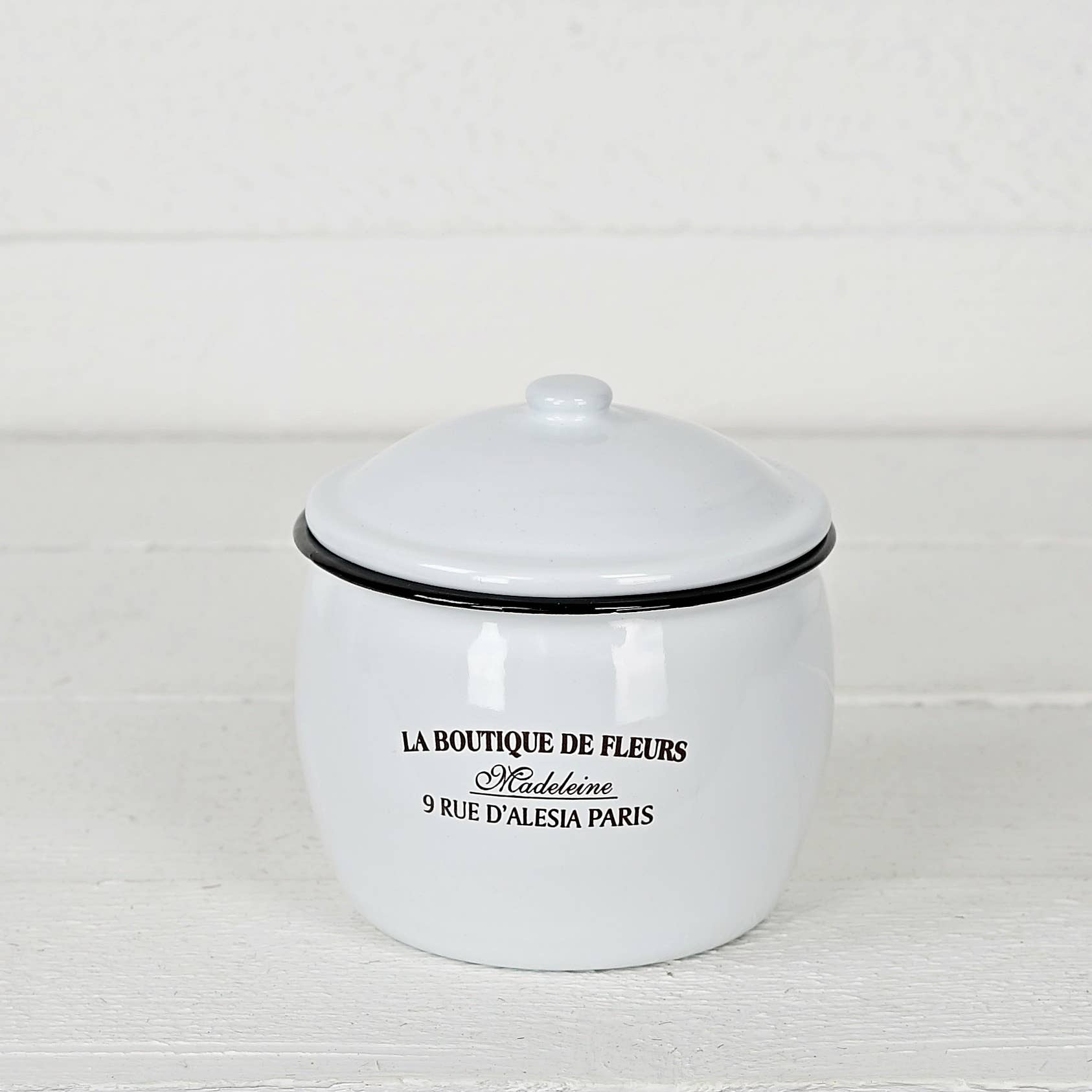 Impressive Enterprises, Inc. - Wholesale Canister - M5710-  Enamelware Round Canister with Lid, 5"Dx5.5"H1