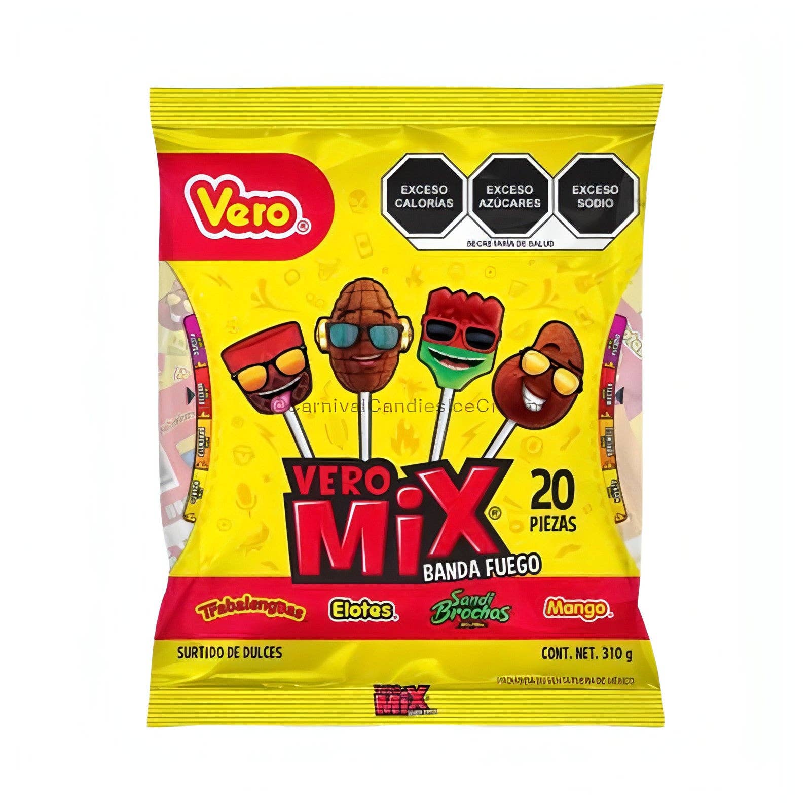 Carnival Candies & Ice Cream Inc. - Wholesale Lollipop - Vero Banda Fuego Mexican Candy Lollipop Mix (20 Count)