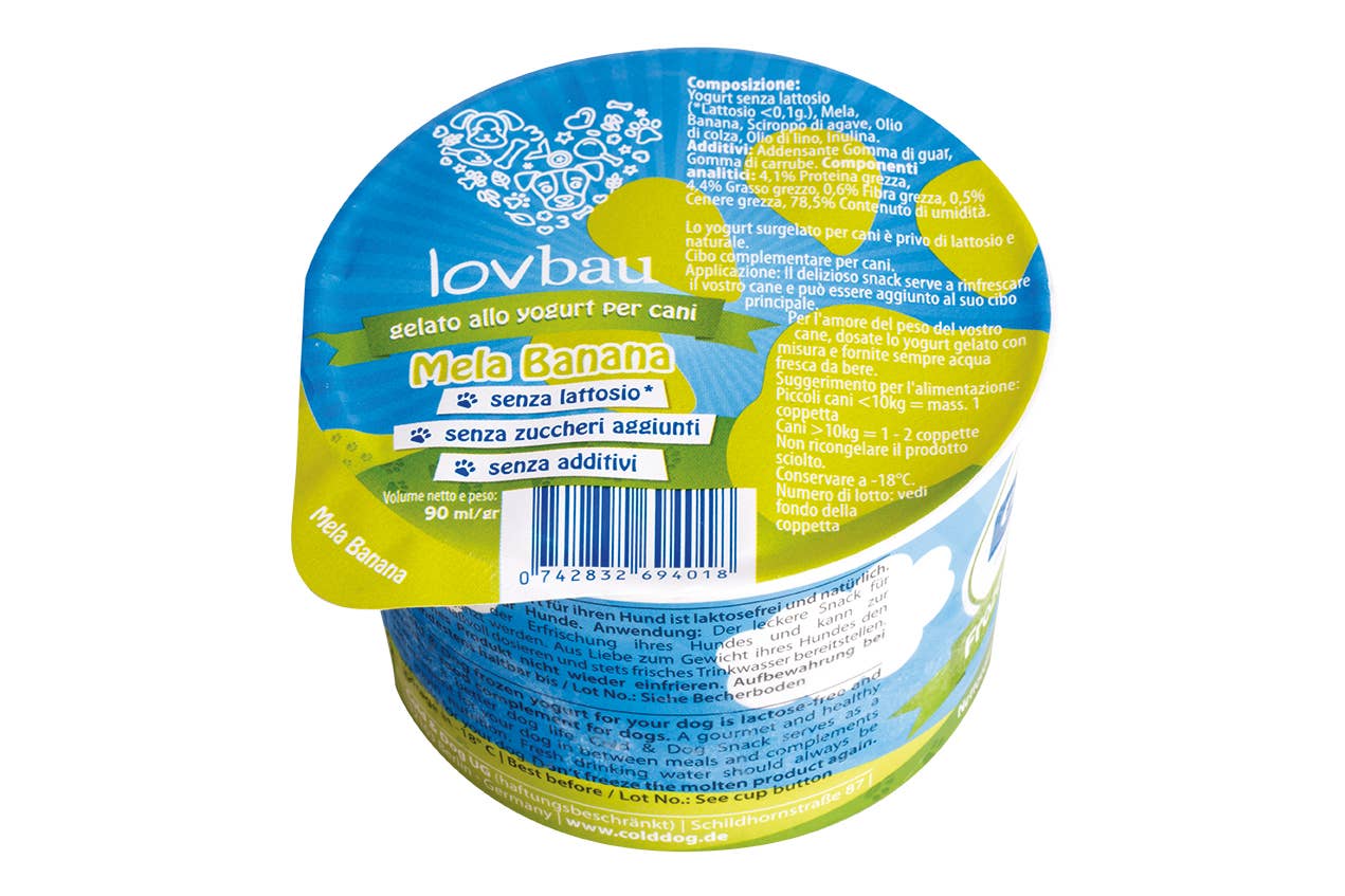 Lovbau srl - Vente Nourriture – chien - Yogourt glacé pour chiens Pomme et Banane Colddog g 90.0