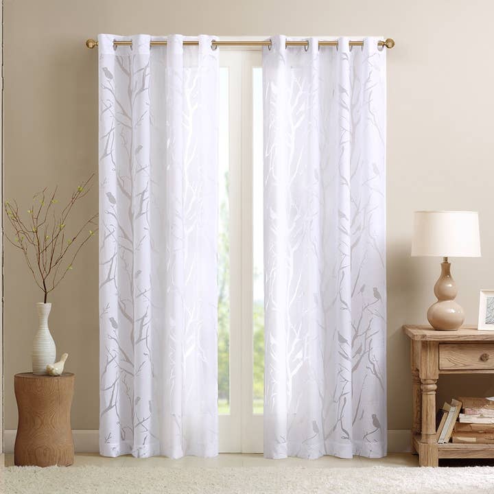 Devore Bird Sheer Window Curtain, White for wholesale by Olliix
