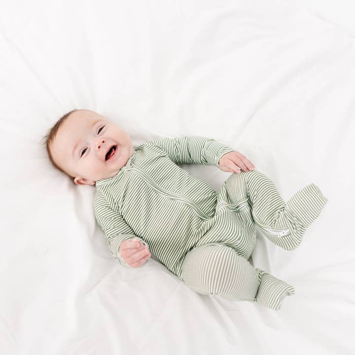 Motette - Wholesale Sleepsuit - Baby - Evergreen Stripe Bamboo Sleeper2