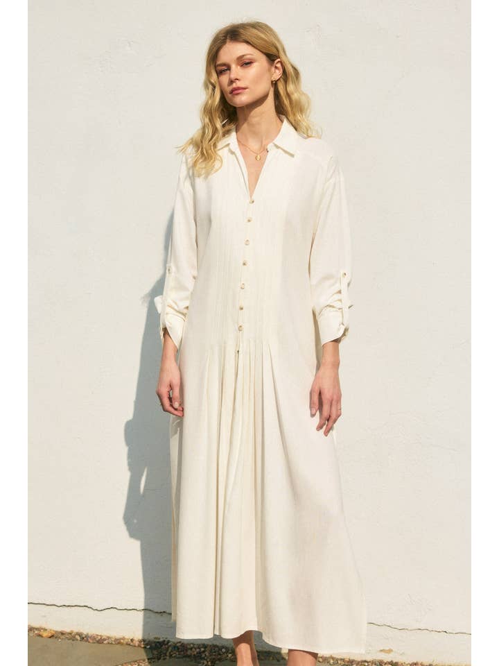 Dress Forum - Wholesale Dress - Women's - Cotton Linen Pleated Longline Shirt Dress (1)4