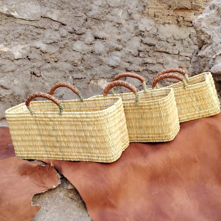 Twins Basket - Wholesale Basket - REED BASKET WITH LEATHER Handles3