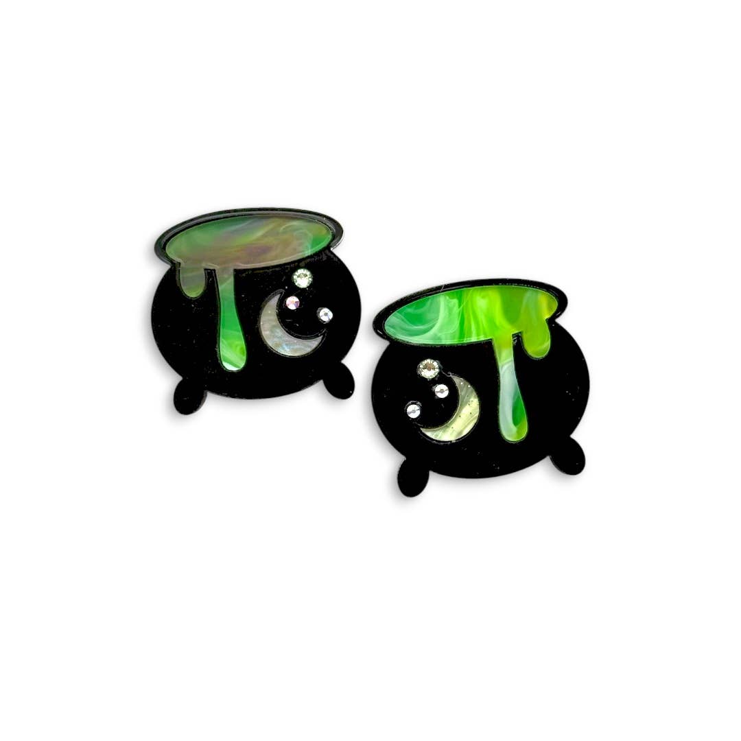 Funk Da Queen - Wholesale Stud/Post Earrings - Witch’s Cauldron | Plexiglass Earrings Cauldron with Strass Halloween Jewelry1
