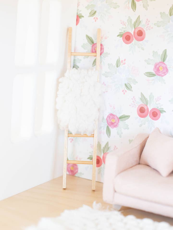 Dollhouse Decorative Blanket Ladder | Natural Wood for wholesale by Macy Mae Dollhouse Designs