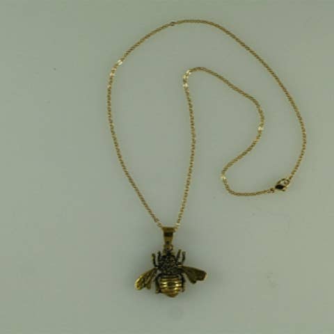 Pendente Abelha em Latão em Corrente Prato Ouro 18″ por atacado de Moosepablos, Inc.
