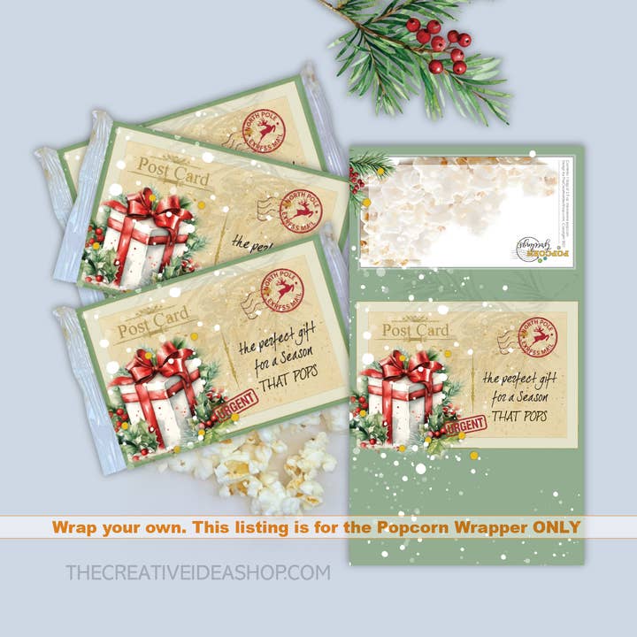 Holiday Microwave Popcorn Vintage Style Paper WRAPPERS for wholesale by The Creative Idea Shop