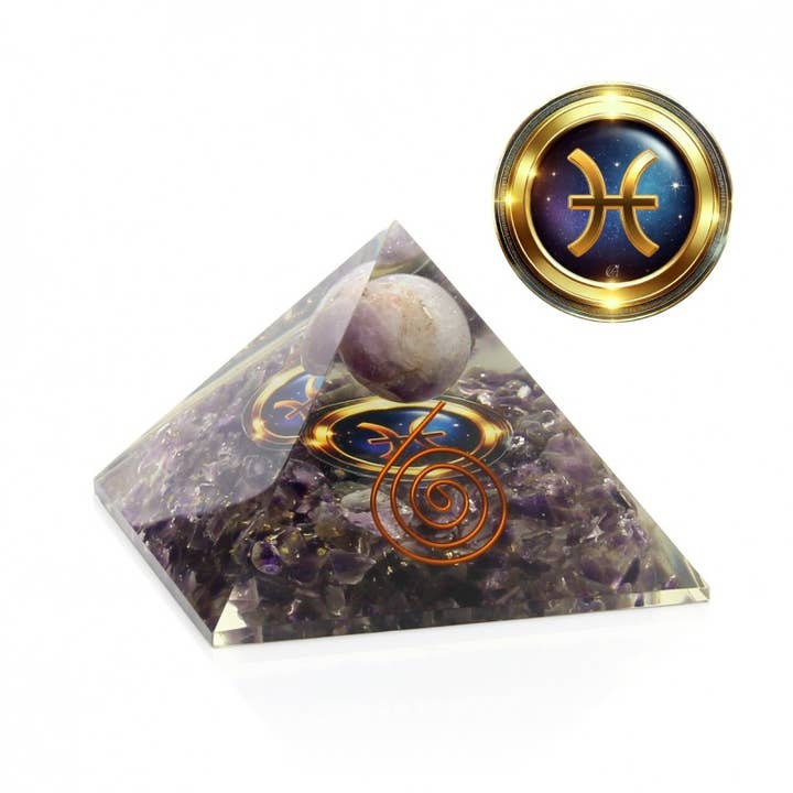 UniArt - Wholesale Spiritual Stone/Crystal - Orgonite pyramid with zodiac symbol11