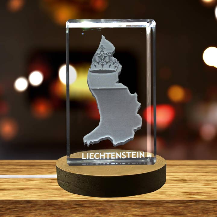 Liechtenstein 3D indgraveret krystal-souvenir/gave/dekoration for engroshandel hos AB Crystal Collection