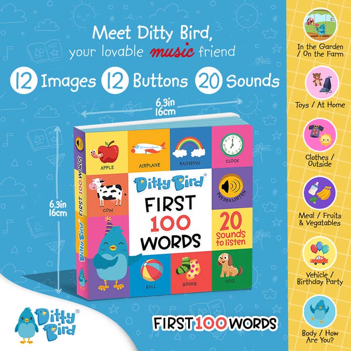 Ditty Bird Europe - Wholesale Baby & Toddler Book (0-2) - Ditty Bird Baby Educational book Best toy: First 100 Words1
