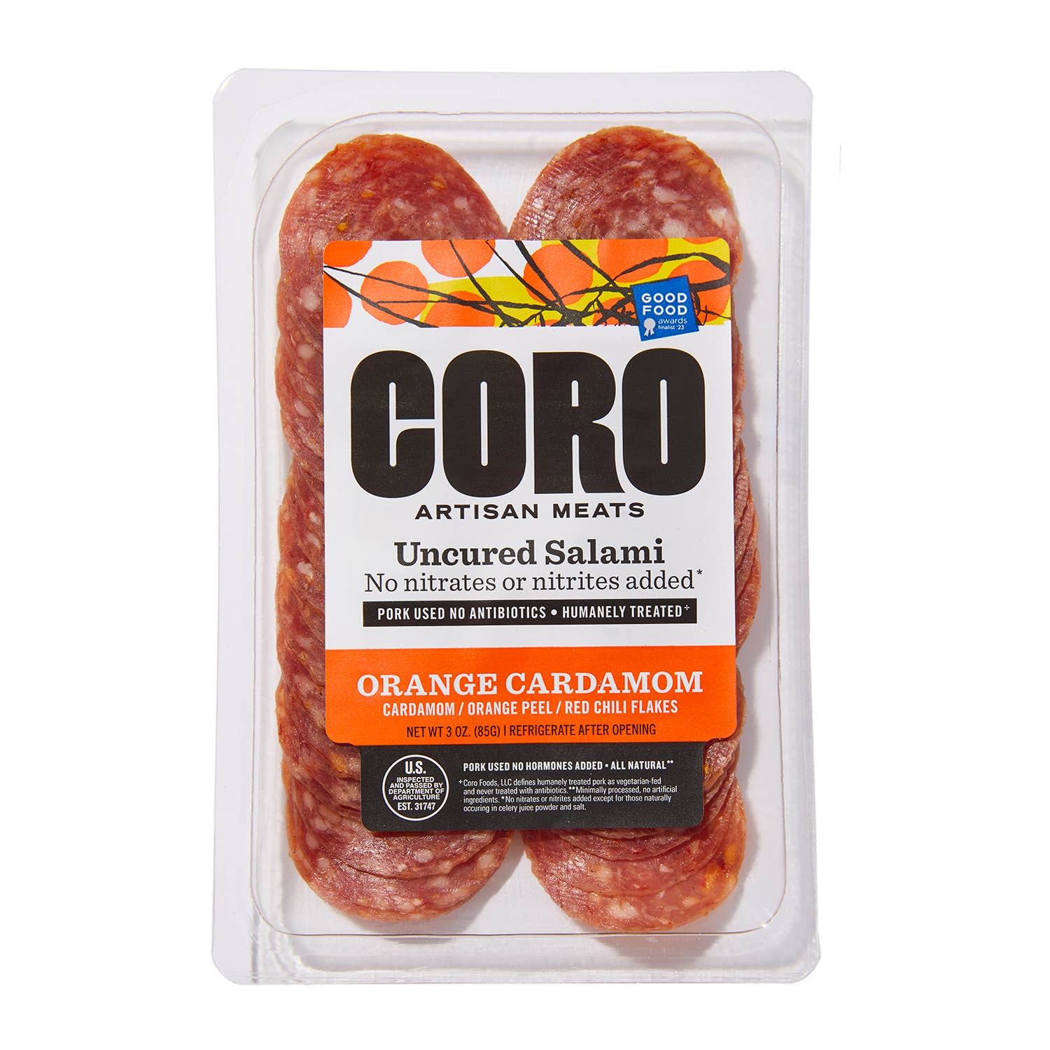 Coro Foods - Wholesale Salami - Sliced Pack Uncured Orange Cardamom1