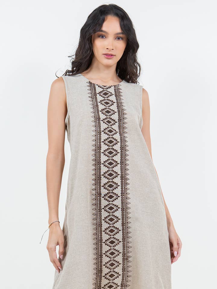 Knielanges Baumwollkleid mit Aufdruck und Taschen für den Großhandel von Avatar Imports LLC