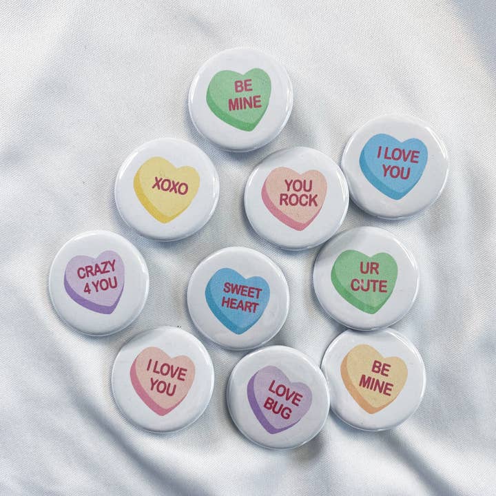 whimsy & zest - Wholesale Lapel Pin/Button - candy hearts pinback button mix (for selling individually)0
