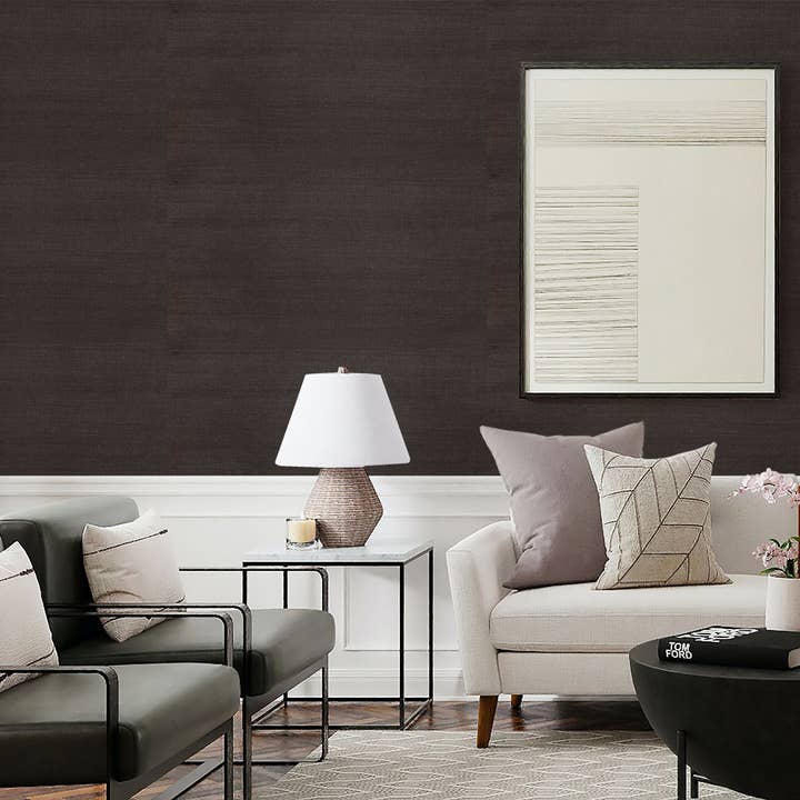 Sisal Matte Black Authentic Grasscloth Wallpaper, 72 sq ft for wholesale on Faire2