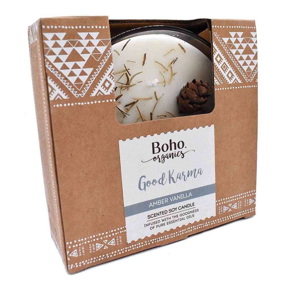 Shared Earth – wholesale Jar/filled candle – Boho Organics Amber Vanilla Candle Good Karma 200g1