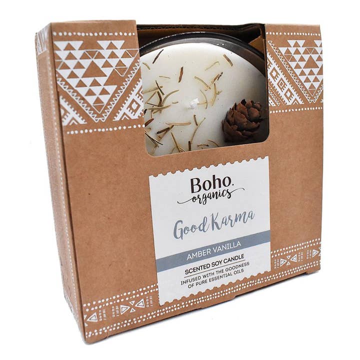 Shared Earth – wholesale Jar/filled candle – Boho Organics Amber Vanilla Candle Good Karma 200g1