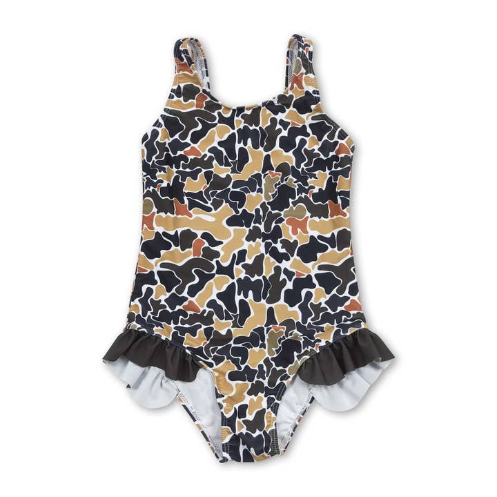 Sleeveless camo one piece baby girls swimsuit for wholesale by Yawoo Garments