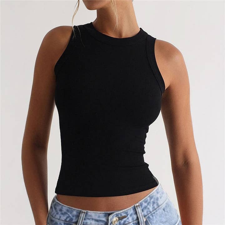 Plush Looks - Wholesale Tank Top - Women's - Solid Color Ribbed Round Neck Tank Top