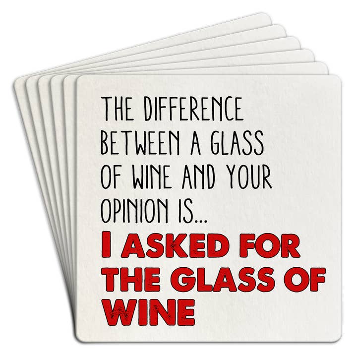 Paper Coaster 6pk The difference between a glass of wine for wholesale by Tipsy Stickers