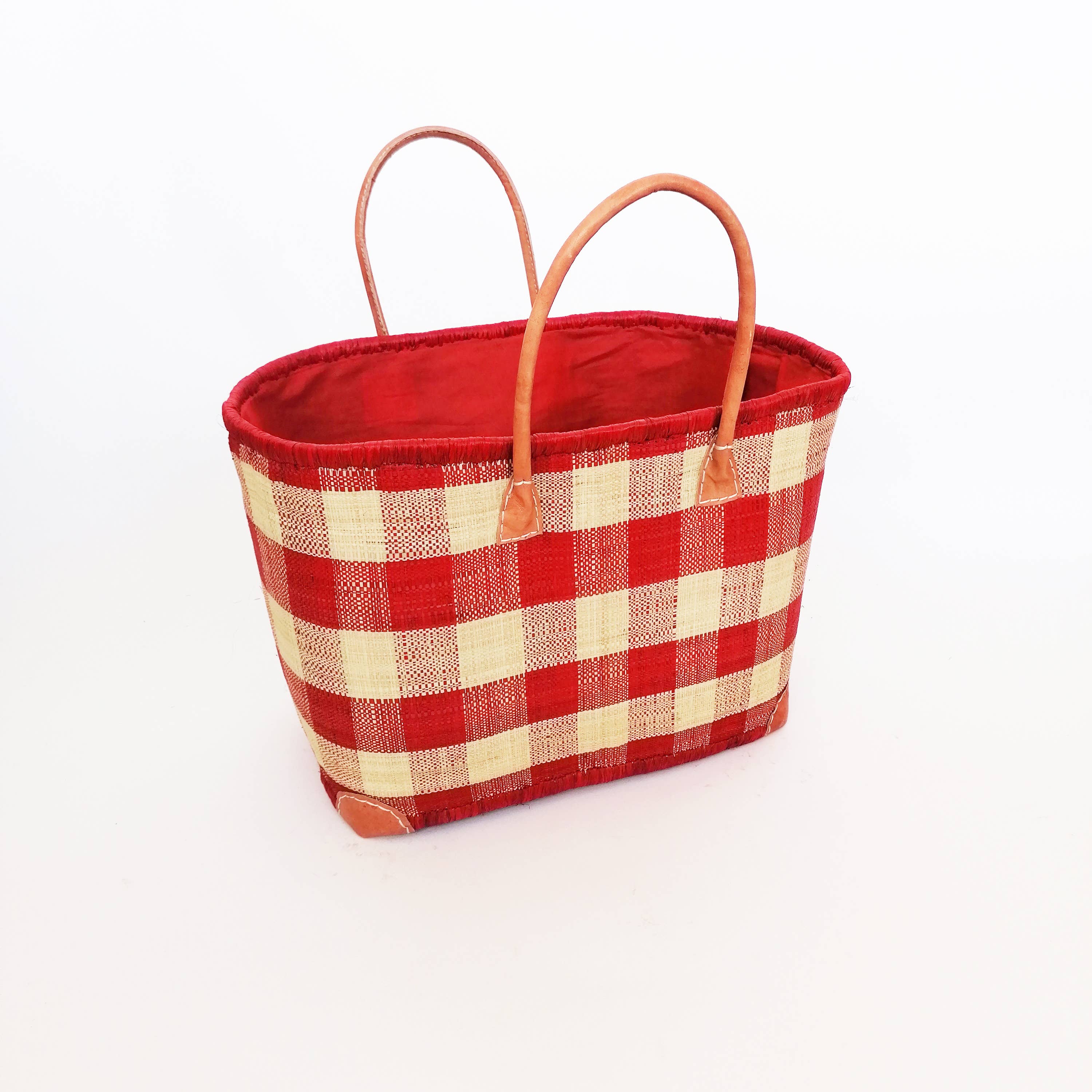 Le comptoir de la plage – wholesale Strandväska – Handgjord Rabane ”Beloha” rutigt mönsterkorg med påse9