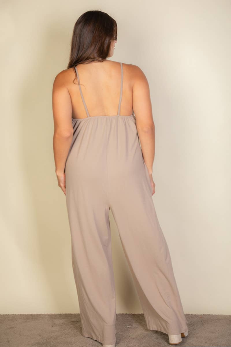 CAPELLA APPAREL - Wholesale Jumpsuit - Women's - Plus Spaghetti strap solid wide jumpsuit5