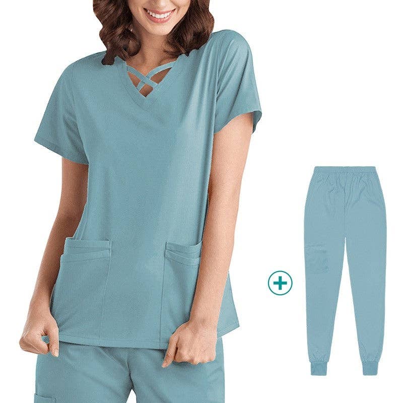 FurDecoration - Wholesale Healthcare uniform – Women's - Short Sleeve Straight Leg Scrub Suit1
