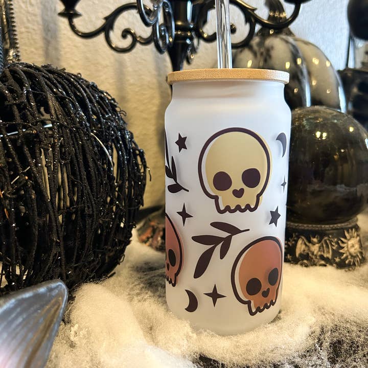 Boho Skull Libbey Can glass for wholesale by BB’s Shebang- Custom Gifts