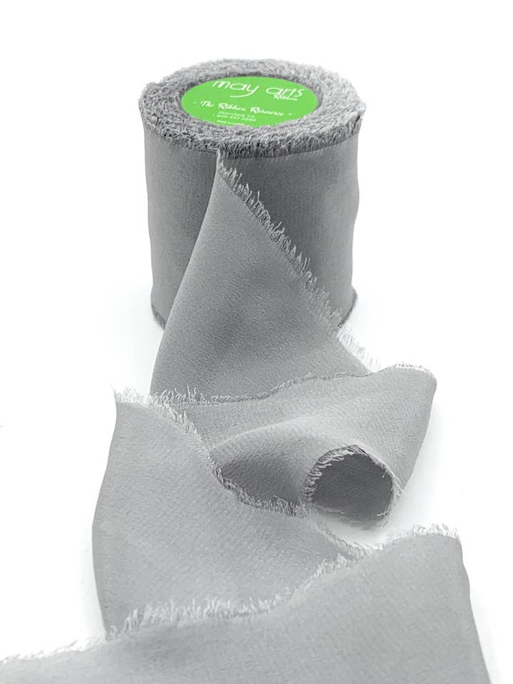 2" Grey 100% Silk Crepe with Frayed Edge Ribbon for wholesale by May Arts Ribbon