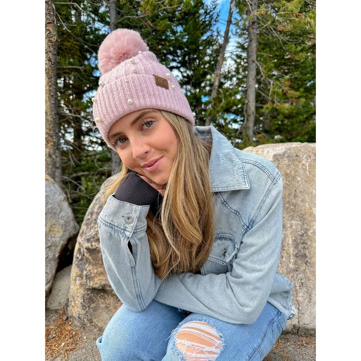 MiMi Wholesale - Wholesale Beanie - Women's - HAT4008 Naomi Pearl Embellished Pom Beanie