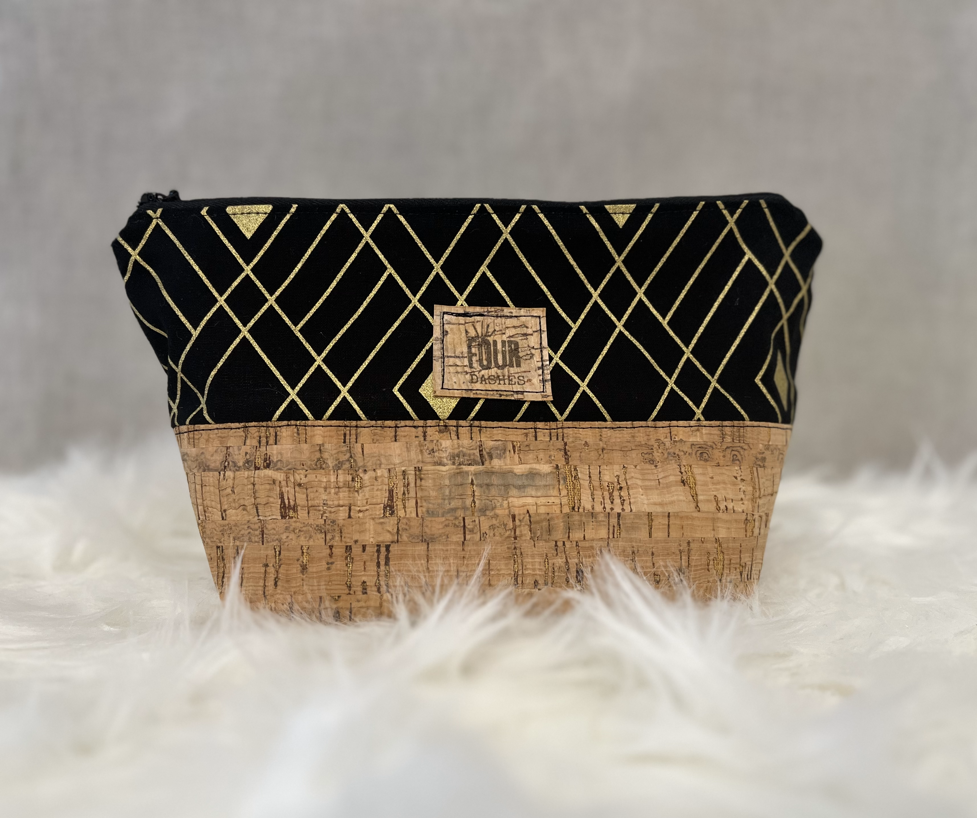 Paper Kuts - Wholesale Makeup/Cosmetic Bag - Handmade Cotton and Cork Makeup Bag with Satin Lining0