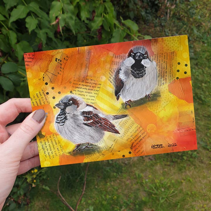 Chris & James The Sparrows - Gratulationskort för wholesale av Robin Dallen Art