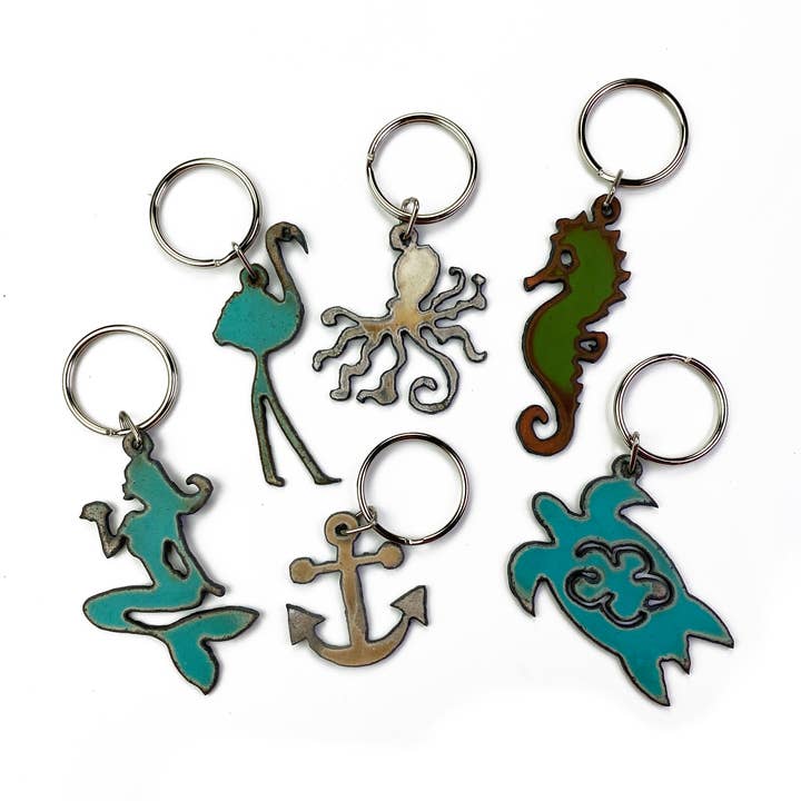 Keychain Nautical metal mermaid sea turtle seahorse octopus for wholesale by Iron Jewel