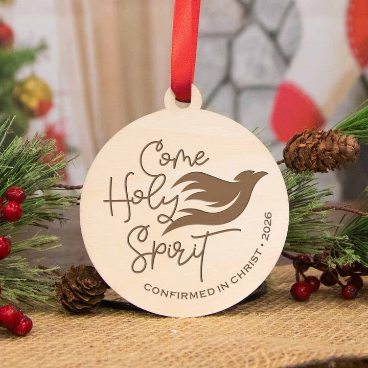 Confirmation "Come Holy Spirit" Wood Christmas Ornament for wholesale by Firefly Wishes