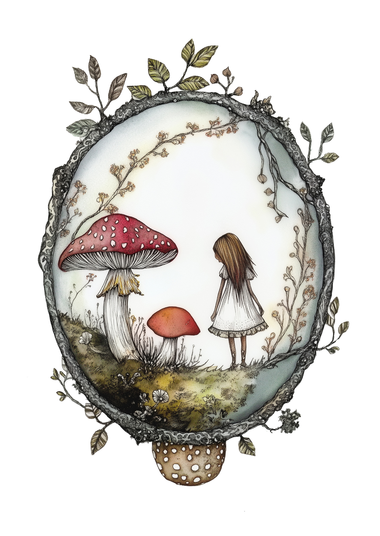 Fripperies - Wholesale Postcard - Enchanted Mushrooms: The Curious Girl | Card Fripperies0