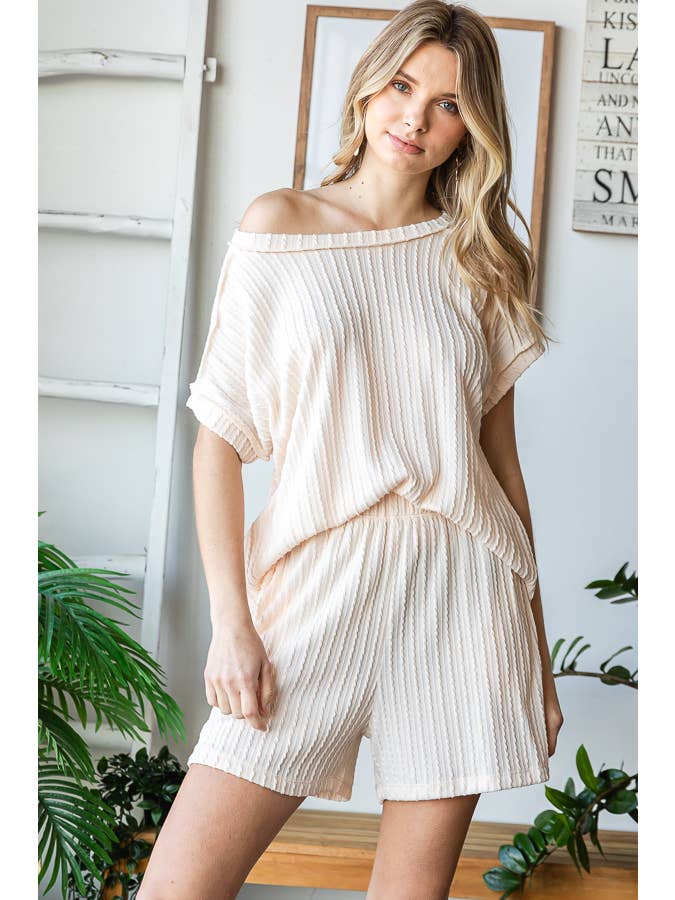 7th Ray - Wholesale Loungeset - Dames - Effen Getextureerde Korte Mouw Top en Korte Lounge Set TP549914