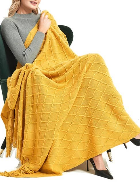 Cable knit throw Blanket with tassel for wholesale by HIDDENBRAND