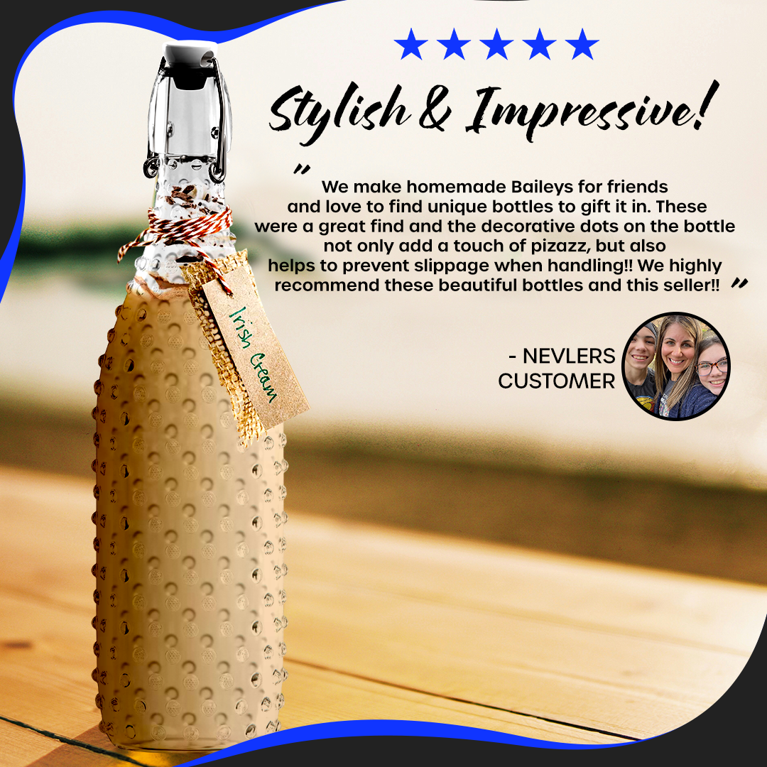 Nevlers - Wholesale Milk/Juice Bottle - Glass Swing Top Bottles - 33 oz. Dotted Design (Set of 6)3