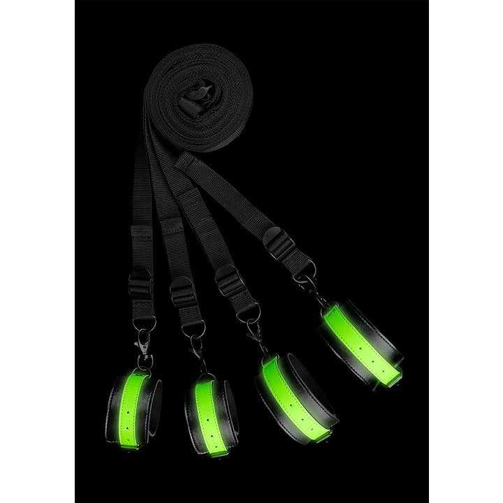Neon Green Black Bed Bindings Restraint Kit - Glow In The Dark for wholesale on Faire4