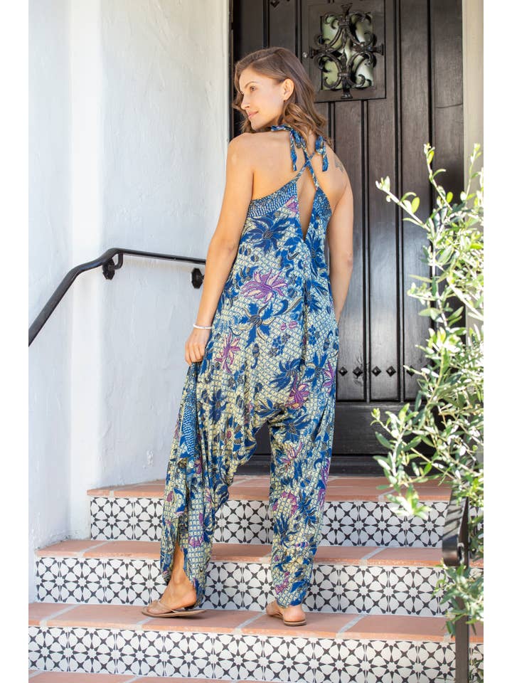 Bali Prema – wholesale Jumpsuit – Women's – Gypsy Jumpsuit in Dubai Yellow Star Batik No Pocket, Convertible Harem Jumpsuit to Summer Dress Cover Up