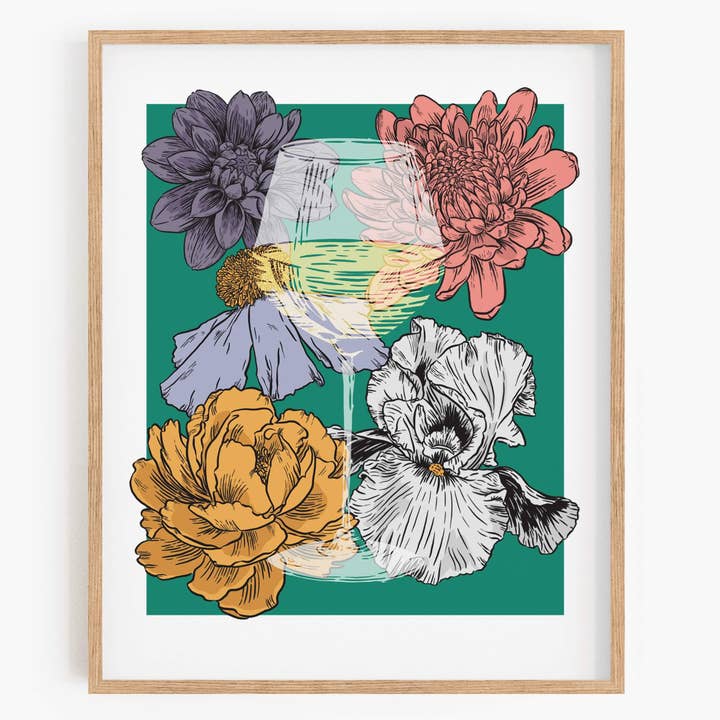 Wine and Flowers Art Print for wholesale by Bean Horse Car Designs