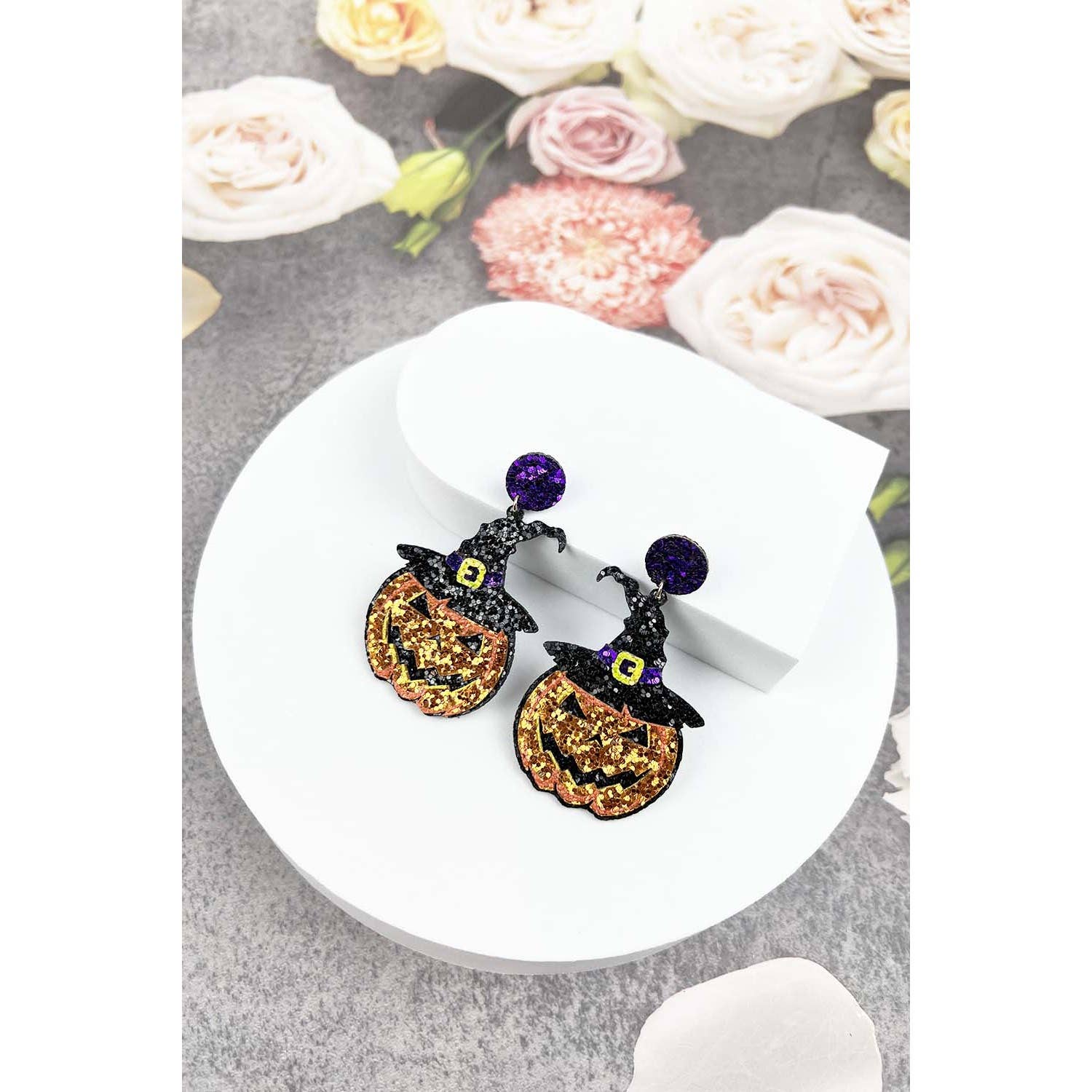 JHP Collection - Wholesale Dangle Earrings - HALLOWEEN PUMPKIN WITH HAT TRICK OR TREAT EARRING0