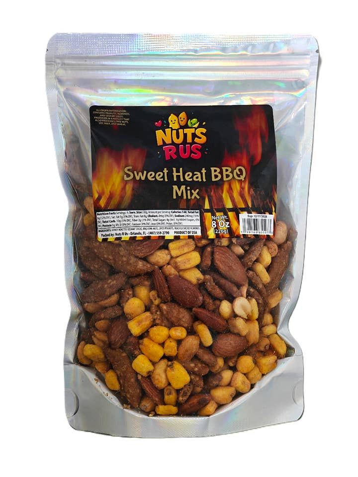 Nuts R Us Mélange BBQ Doux et Épicé – Snack de Noix Épicé et Fumé – Sac de 8 oz pour la vente par Fiesta Snacks
