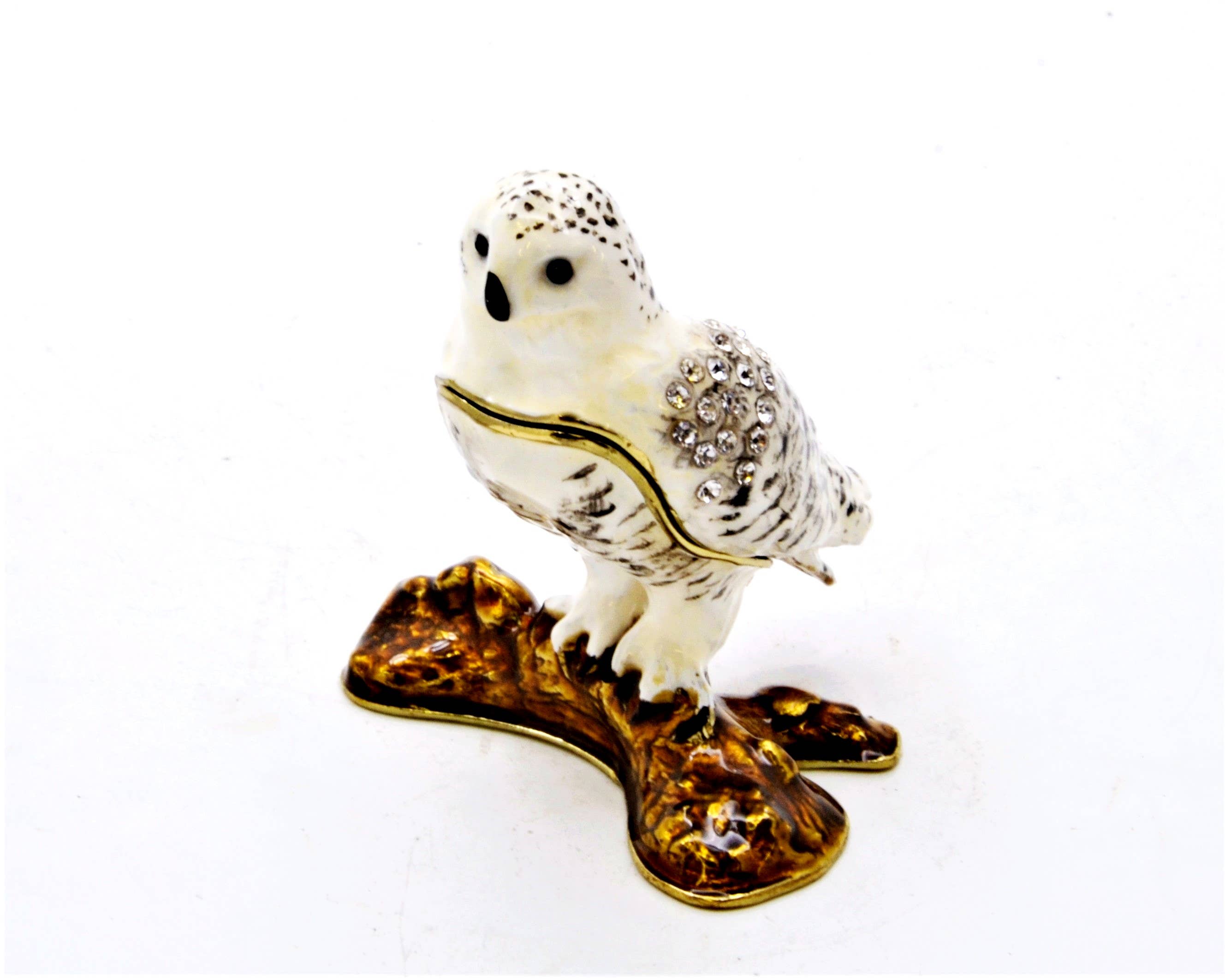 Ciel Collectables - Wholesale Jewelry Box/Organizer - Small White Owl on Branch Trinket Box with Austrian Crystals