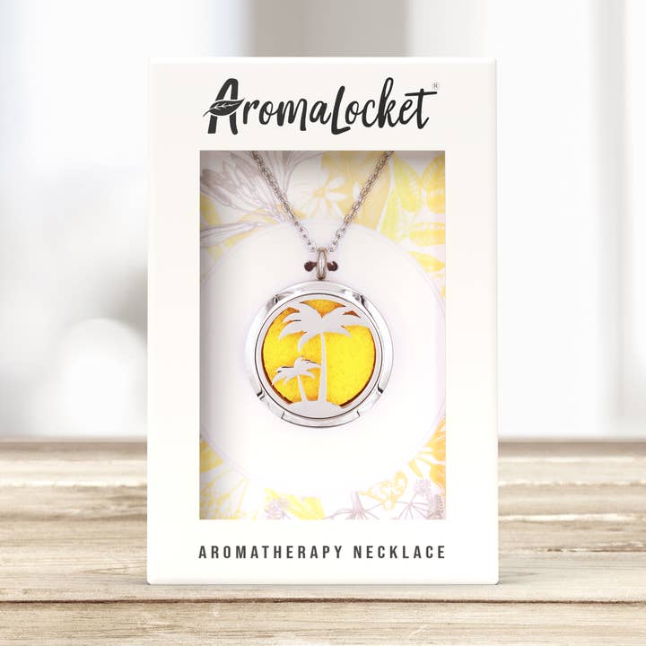 Palm Tree Essential Oil Diffuser Necklace for wholesale by Matrix Aromatherapy