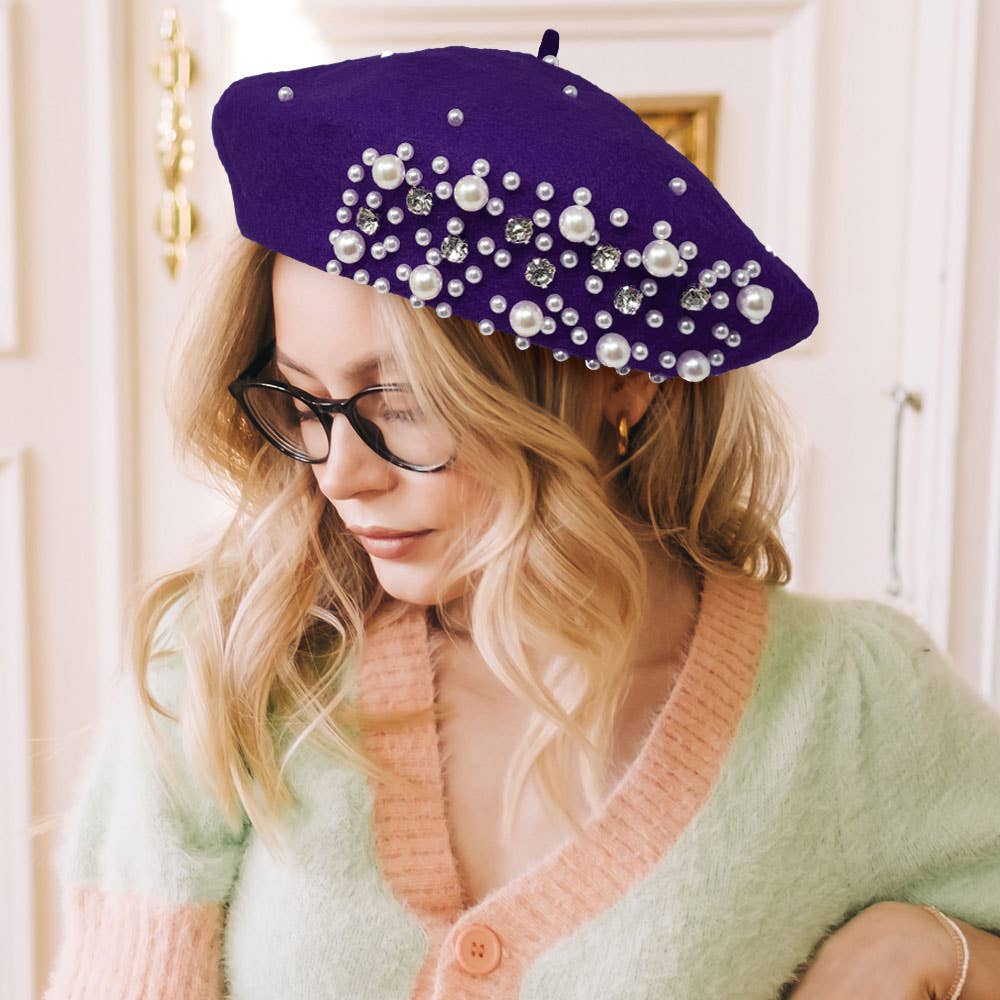 Sensibling Corp. - Vendita all'ingrosso Basco - Donna - Berretto in misto lana con pietre perlate.1