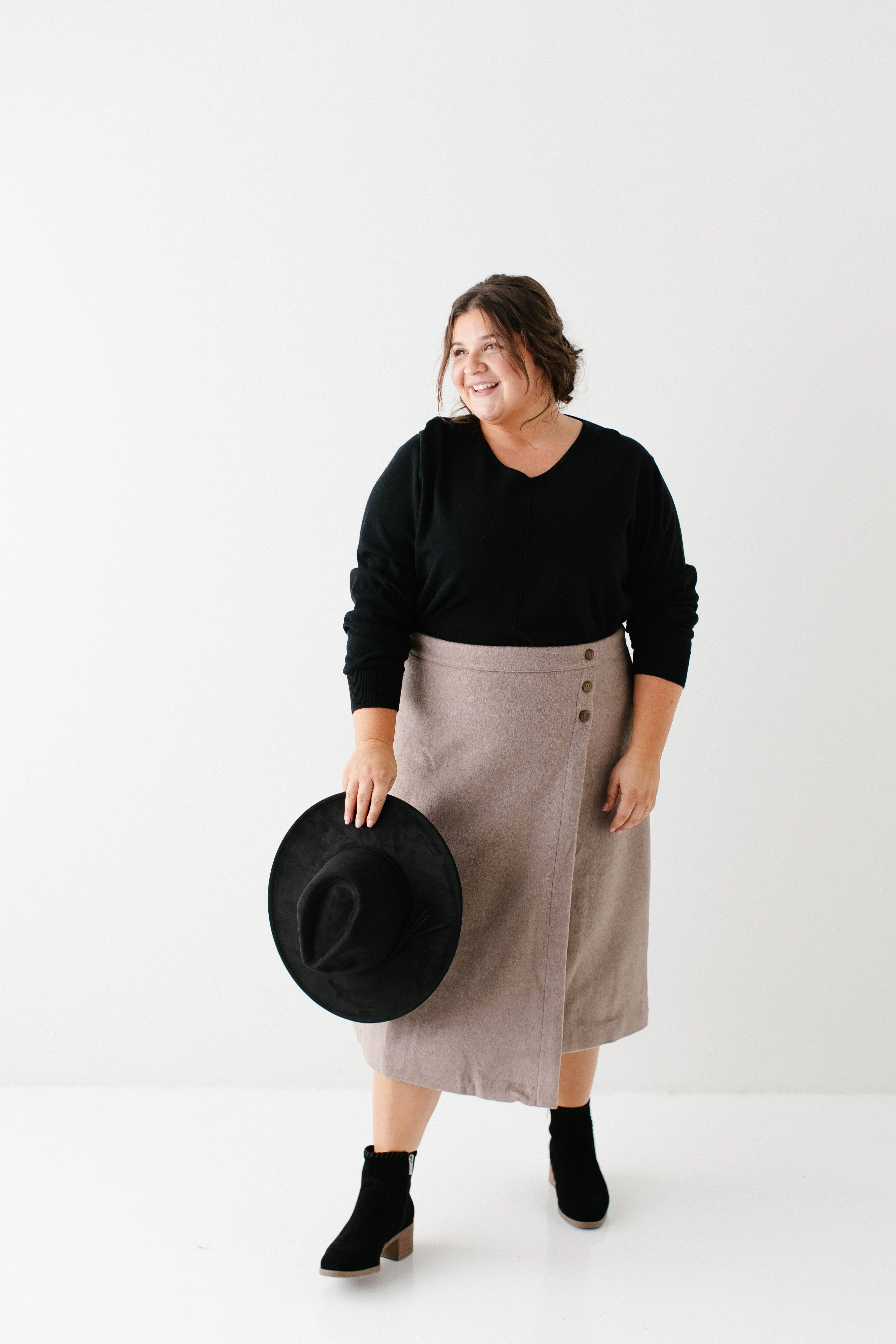 Warmes Taupe 'Charlotte' Wollmischung A-Linien-Rock ENDGÜLTIGER VERKAUF für den Großhandel auf Faire2