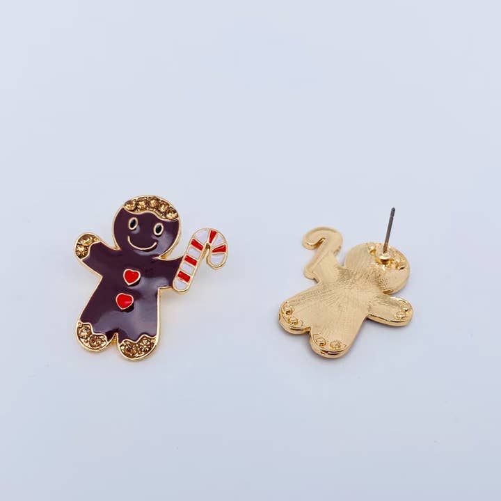 Mio Queena - Wholesale Stud/Post Earrings - Christmas Gift Enamel Gingerbread Man Post Earrings