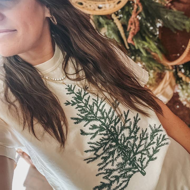 Retro Christmas Tree Christmas Comfort Colors Tee | Trendy for wholesale by Amy Anne Apparel Inc